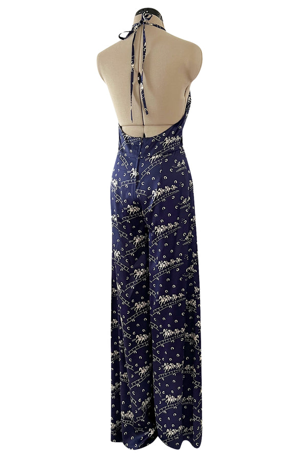 Insanely Good 1973 Biba by Barbara Hulanicki Blue Backless Horse Print Jumpsuit