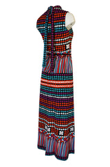 1970s Lanvin Bright Printed Dot & Stripe Jersey Dress