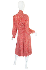 c1980 Yves Saint Laurent Red Silk Dot Day Dress