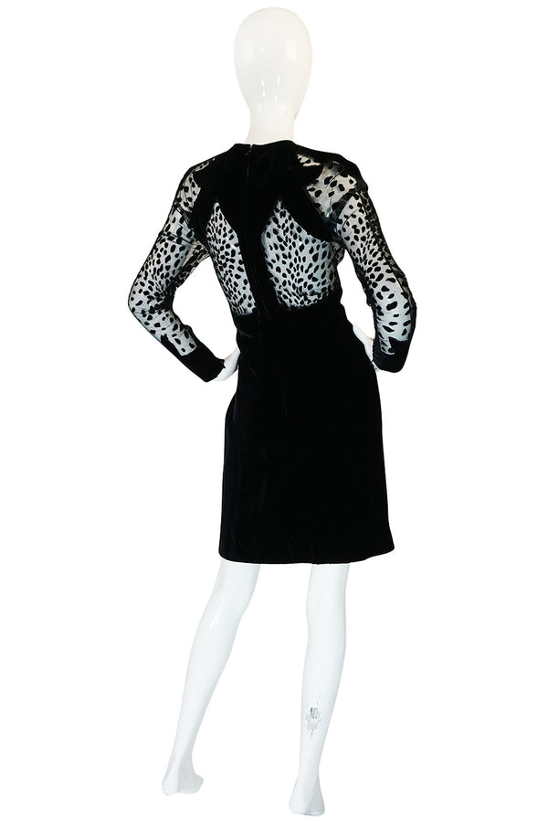 Scandalous 1980s Balmain Sheer Net & Velvet Cut Out Dress