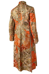 Unusual 1960s Bill Blass Open Panel Gold & Coral Metallic Coat