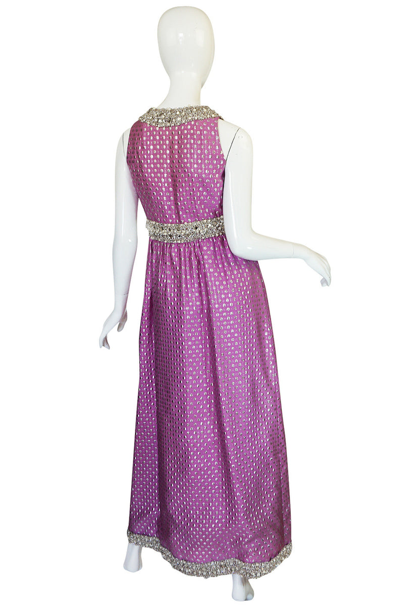 c1965-69 Lavender & Silver Beaded Oscar de la Renta Dress