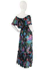 1970s Floral Silk Chiffon Yves Saint Laurent Set