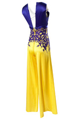 c.2006 Balestra Roma Haute Couture Purple & Yellow Embellished Silk Jumpsuit