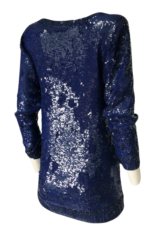 Fall 1985 Yves Saint Laurent Densely Covered Blue Sequin Micro Mini or Tunic
