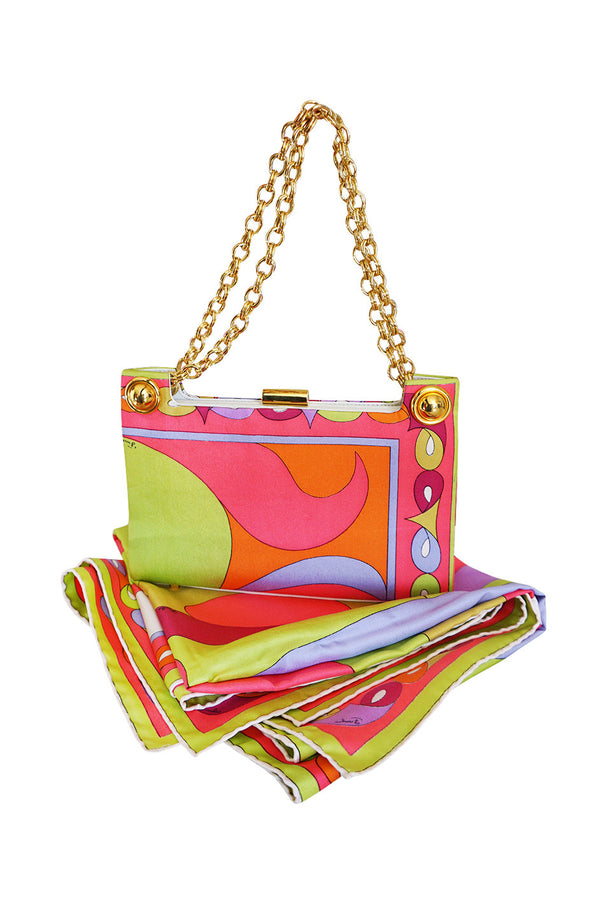 1960s Bright Silk Emilio Pucci Print Bag & Scarf