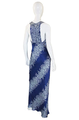 1930s Blue Bias Cut Silk Spiral Gown