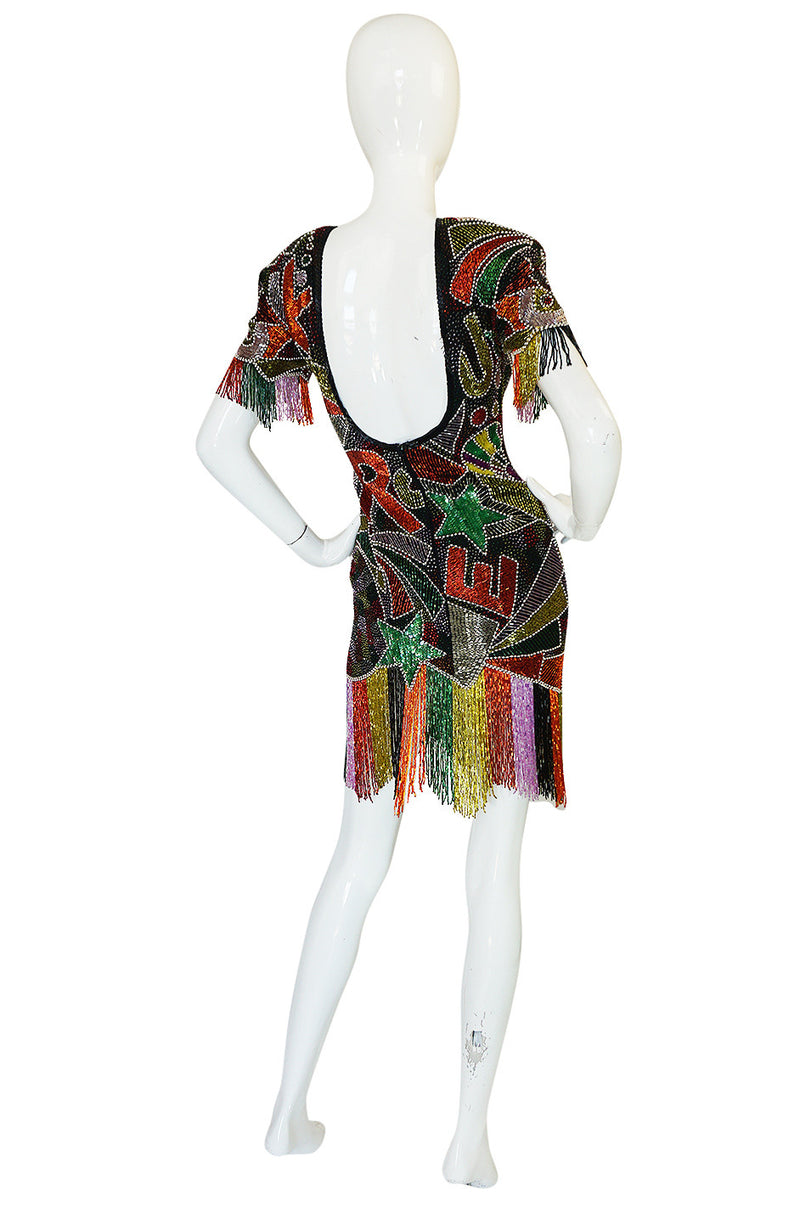 1980s Lillie Rubin Low Back Beaded Fringe Dress
