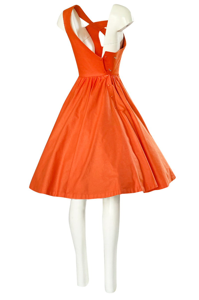 1980s Thierry Mugler One Shoulder Sculpted Orange Cotton Dress