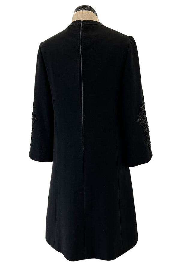 Gorgeous 1960s Alberto Fabiani Roma Black Dress w Elaborate Beaded Cord Detail