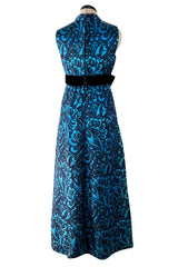 Late 1960s Lanvin by Jules-Francois Crahay Blue Metallic Silk Dress w Bow Detailing