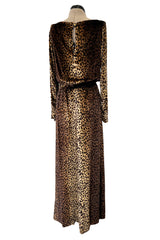 Important Spring 1993 Yves Saint Laurent Runway Draped Neckline Panne Velvet Leopard Print Dress