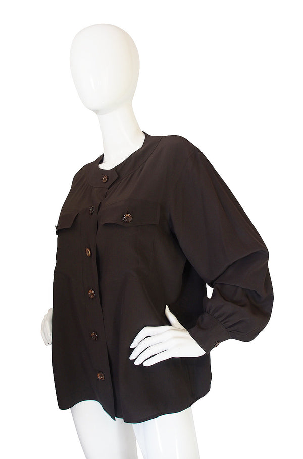 1970s Yves Saint Laurent Brown Silk Top