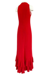 Sleek 1990s Valentino Classic Red Dress w Slit Front Detail & Tiered Ruffled Hem