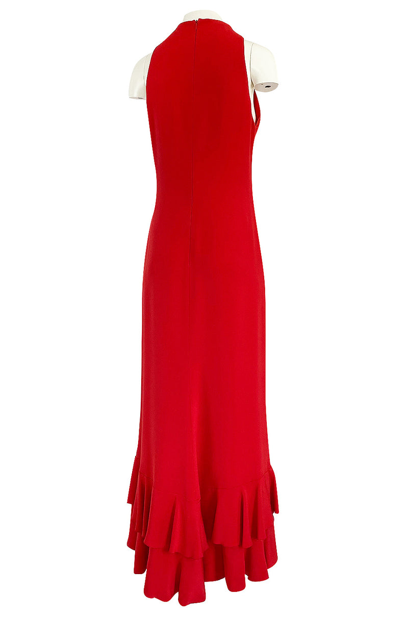 Sleek 1990s Valentino Classic Red Dress w Slit Front Detail & Tiered Ruffled Hem
