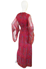 1970s Fine Pink Silk Chiffon Treacy Lowe Caftan Dress