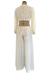 1960s Saks Fifth Avenue Ivory Lace Wide Legged Crop Pant & Matching Crop Top