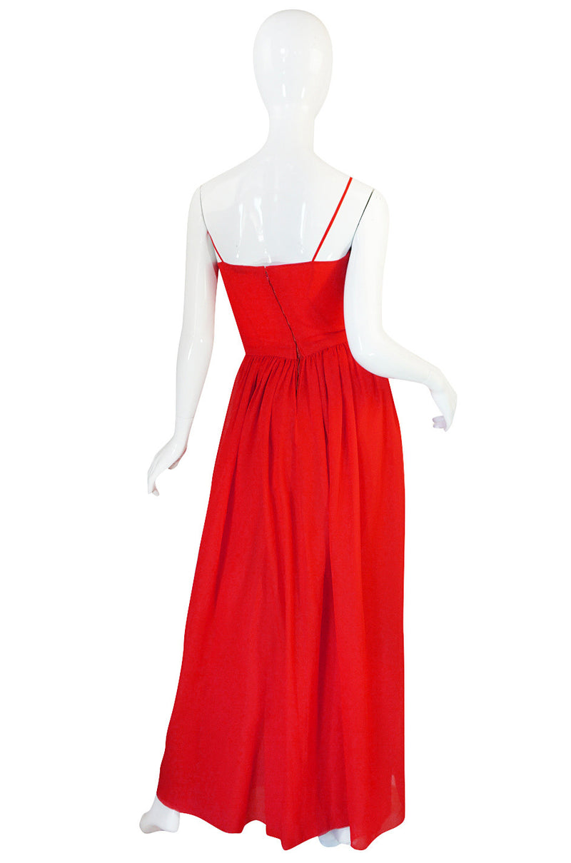 Beautiful 1970s Red Silk and Chiffon Lanvin Dress