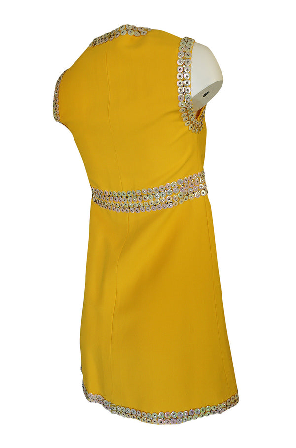 c1967 Chloe by Karl Lagerfeld Stud & Paillettes Yellow Mini Dress