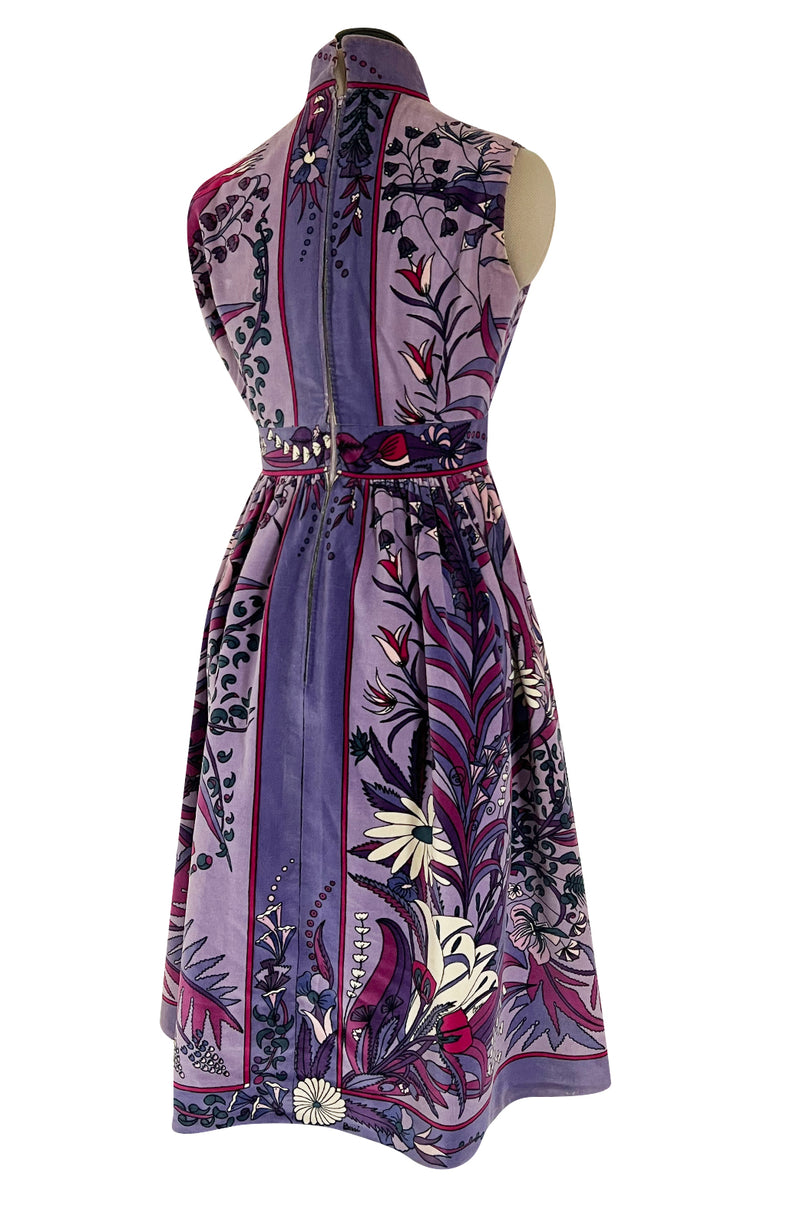 Prettiest 1960s Bessi Dusty Purple & Pink Floral Print Velvet Dress