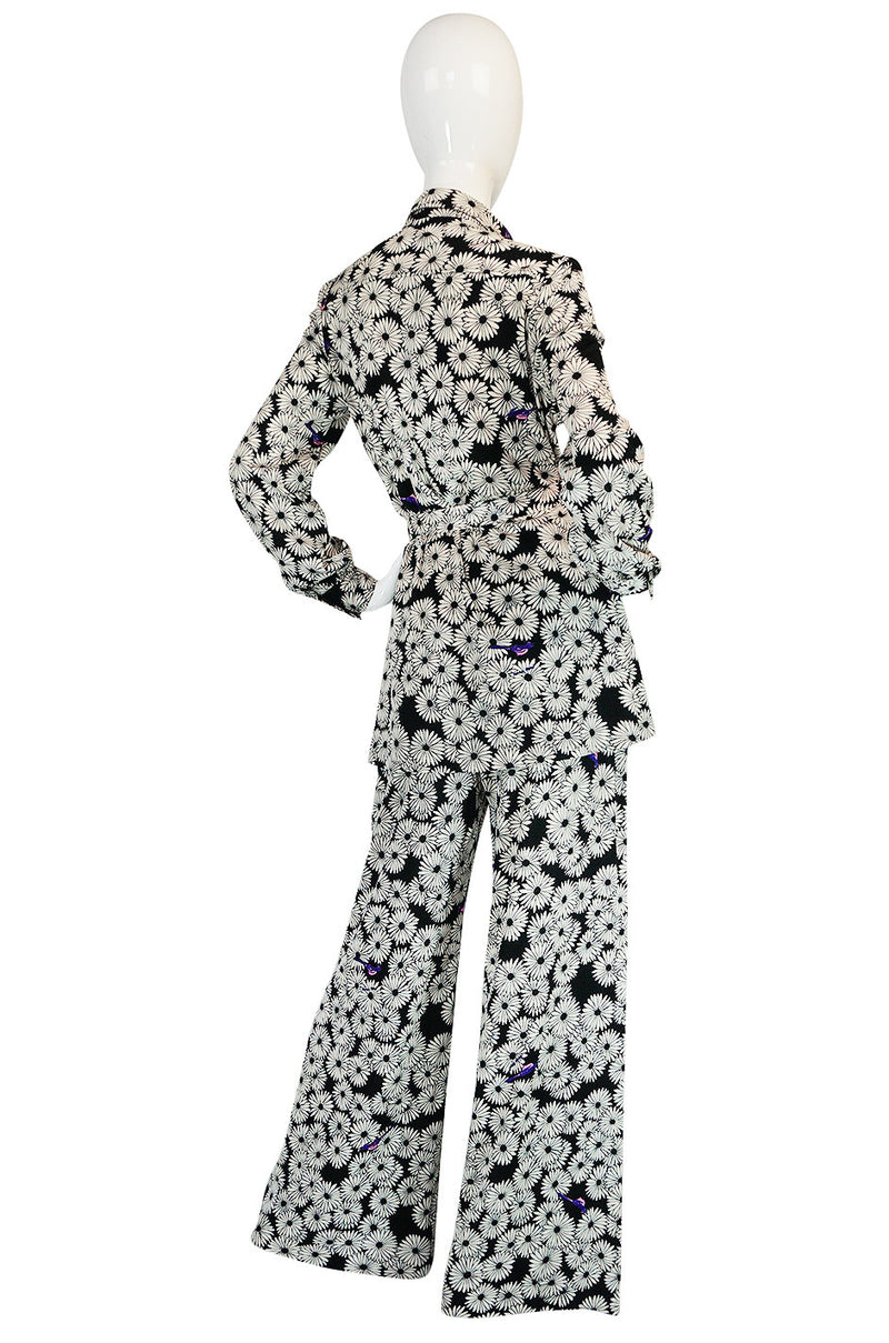 Graphic 1970s Hanae Mori Floral Print Jersey Pant & Top Set