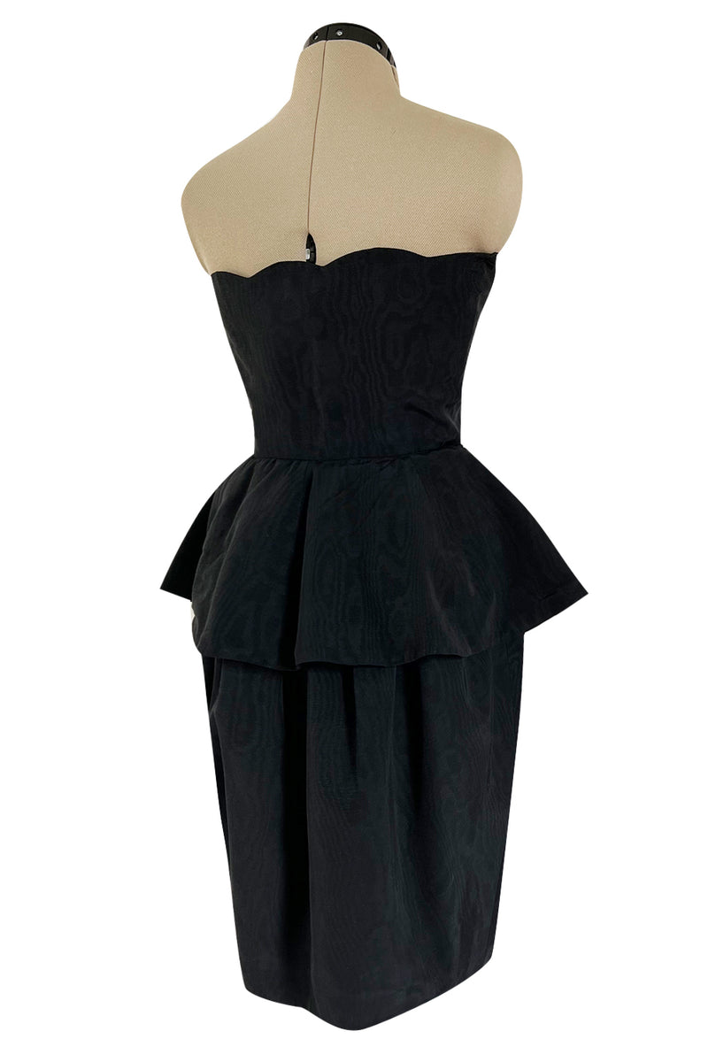 1980s Lanvin by Jules-Francois Crahay Strapless Black Dress w Hip Peplum