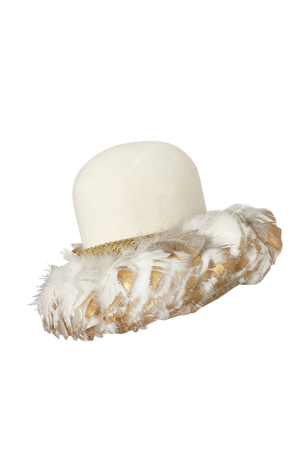 Incredible 1960s Christian Dior Gold Tipped Feather Brim Ivory Hat