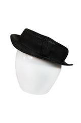 c1982-1987 Yves Saint Laurent Glossy Black Couture Boater Hat