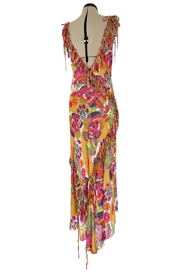 Gorgeous Spring 2005 Christian Dior by John Galliano Silk Print Dress w Flowered Edge Scarf