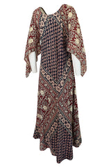 1960s Unlabeled Beautifully Printed Indian Cotton Caftan Dress