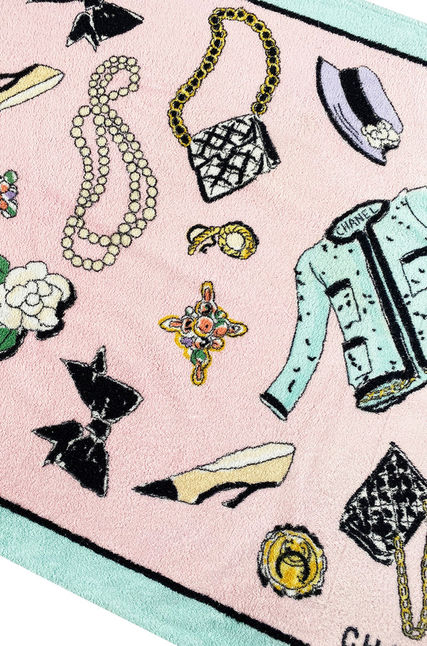 Iconic Spring 1994 Chanel Large Printed Towel in Baby Pink & Soft Blue