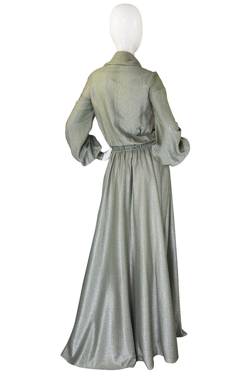 1970s Anne Klein Metallic Shirt Maxi Dress