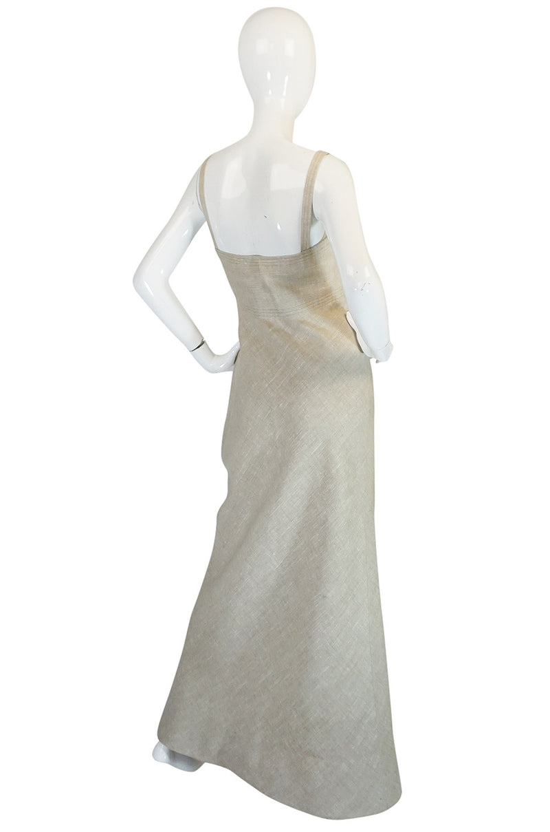 Late 1970s Pauline Trigere Heavy Linen Sculptural Dress