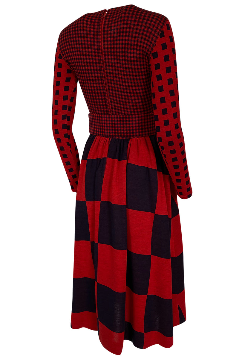 Documented 1971 Rudi Gernreich Red & Navy Check Dress w Belt Shrimpton Couture Documented 1971 Rudi Gernreich Red & Navy Check Dress w Belt Shrimpton Couture