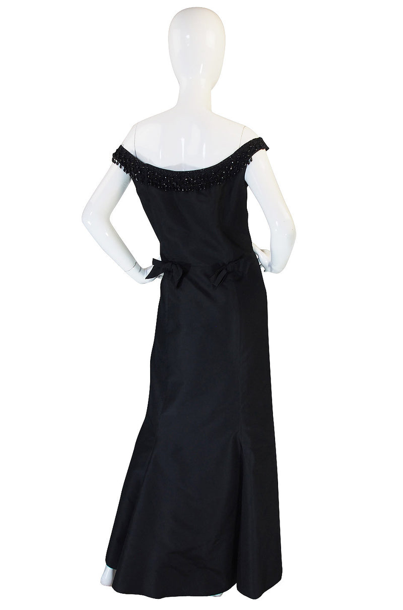 1960s Stanley Korshak Black Silk Beaded Gown