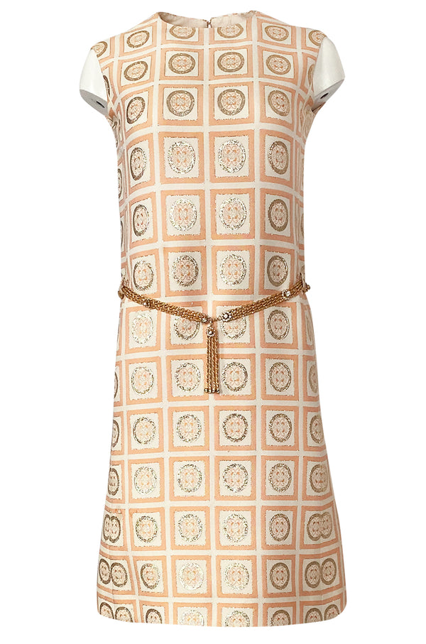 1960s Christian Dior Demi-Couture Peach & Metallic Gold Dress & Jacket