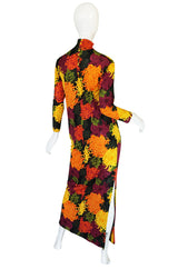 1970s La Mendola Printed Floral Silk Jersey Dress