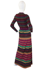 1970s Multi Color Striped Metallic Knit Maxi Dress