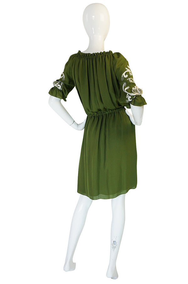 Resort 2012 Naeem Khan Olive Green Embroidered Peasant Dress