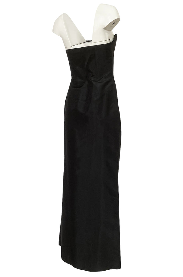 Minimalist 1990s Richard Tyler Couture Strapless Black Silk Dress