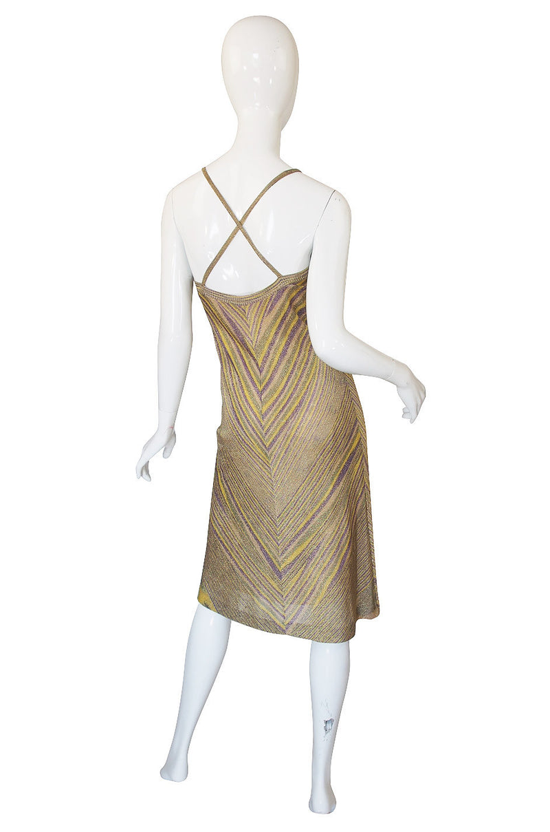 Recent Missoni Gold Chevron Pattern Knit Halter Summer Dress