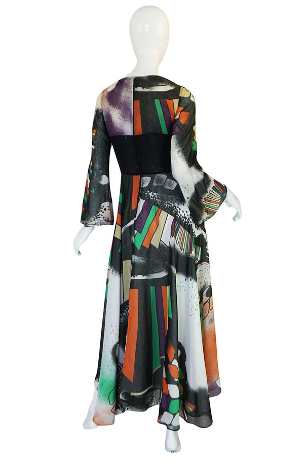 Museum Exhibited 1971 RTW Thea Porter Painted Print Dress