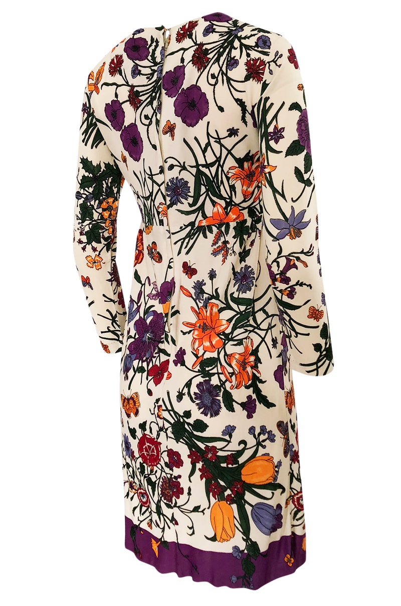 1960s Unlabeled 'Gucci' Floral & Fauna Print Rayon Jersey Dress
