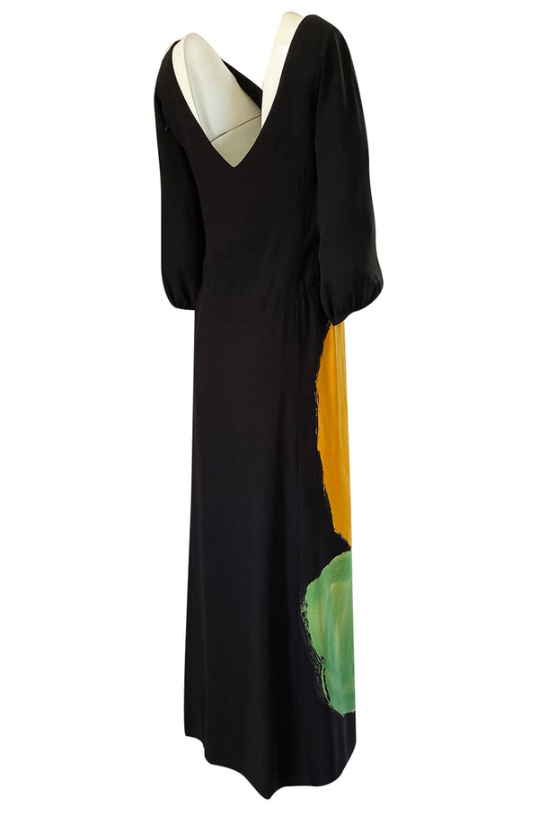Spring 1964 James Galanos Huge Floral Screened Black Silk Dress