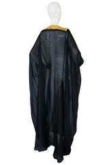 1970s Black Caftan w Gold Thread Embroidered Trim & Edging