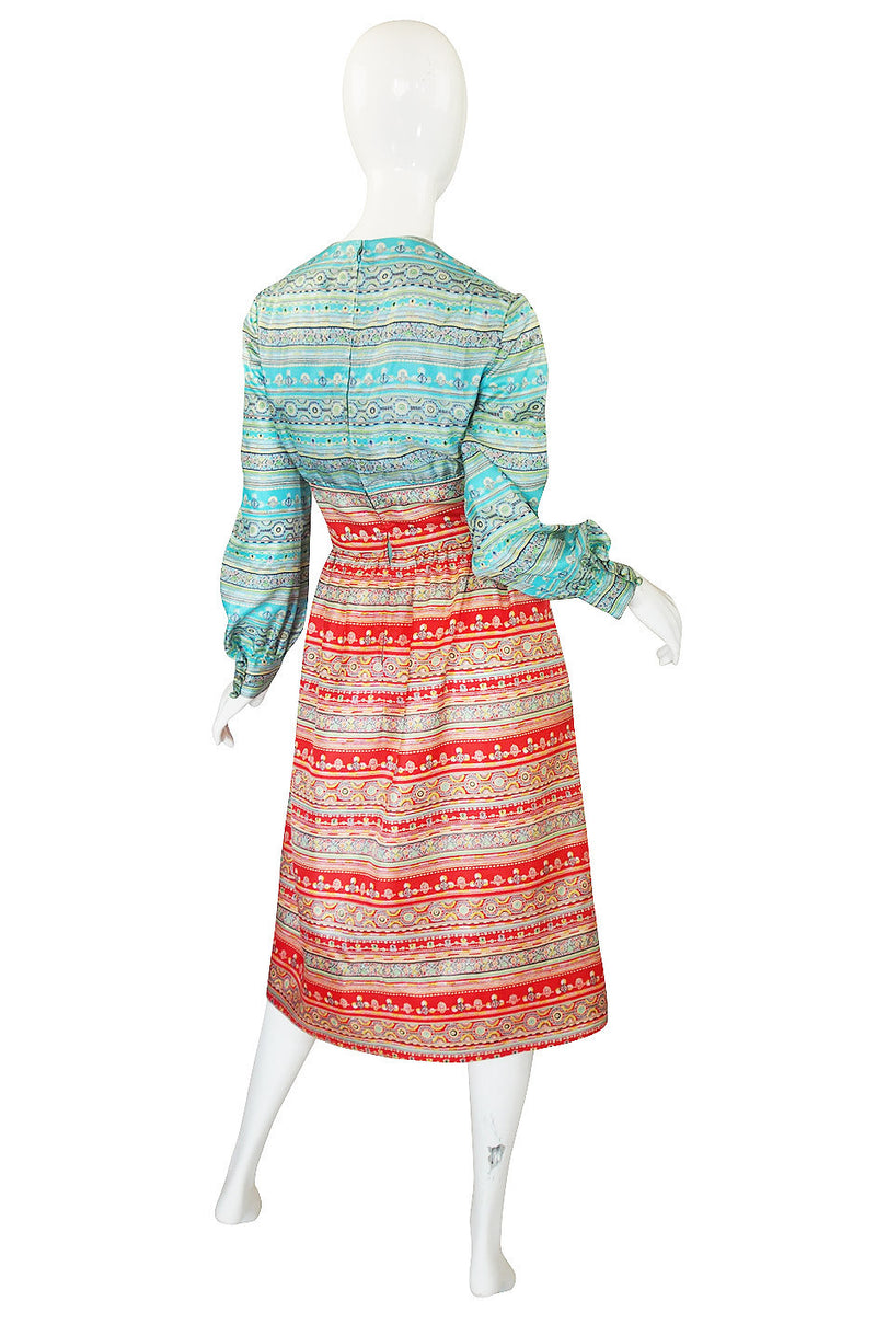 1970s Mollie Parnis Blue & Red Day Dress