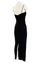 1980s Vicky Tiel Couture 'Kaimak' Gathered Black Net Fitted Dress w Beading Detailing