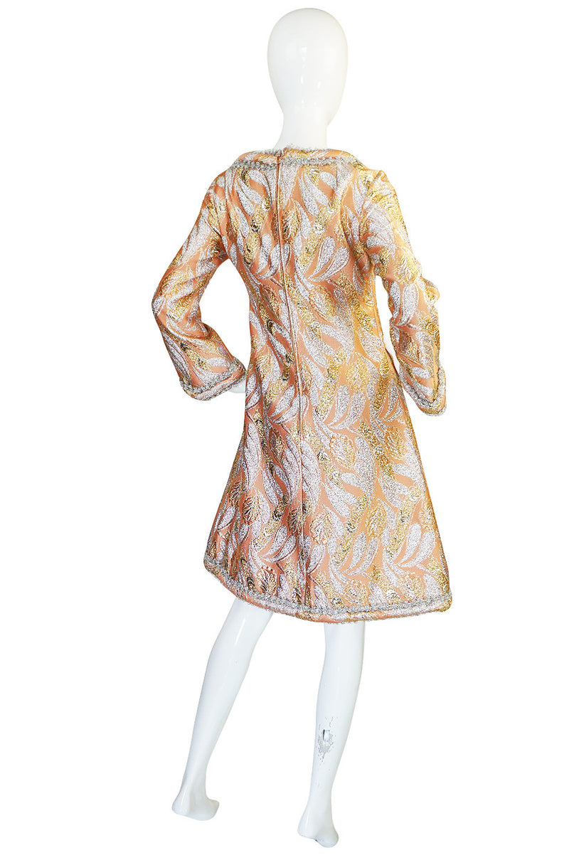1960s Metallic Coral, Gold & Silver A-Line Dance Dress