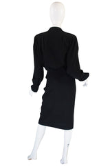 1970s Black Crepe Jean Muir Peplum Suit