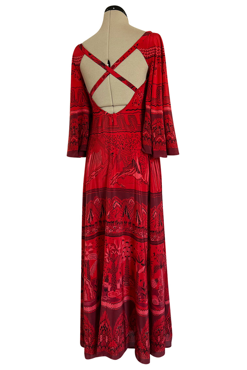 Spring 2017 Valentino by PierPaolo Piccioli Red Silk Dress w Zandra Rhodes Print